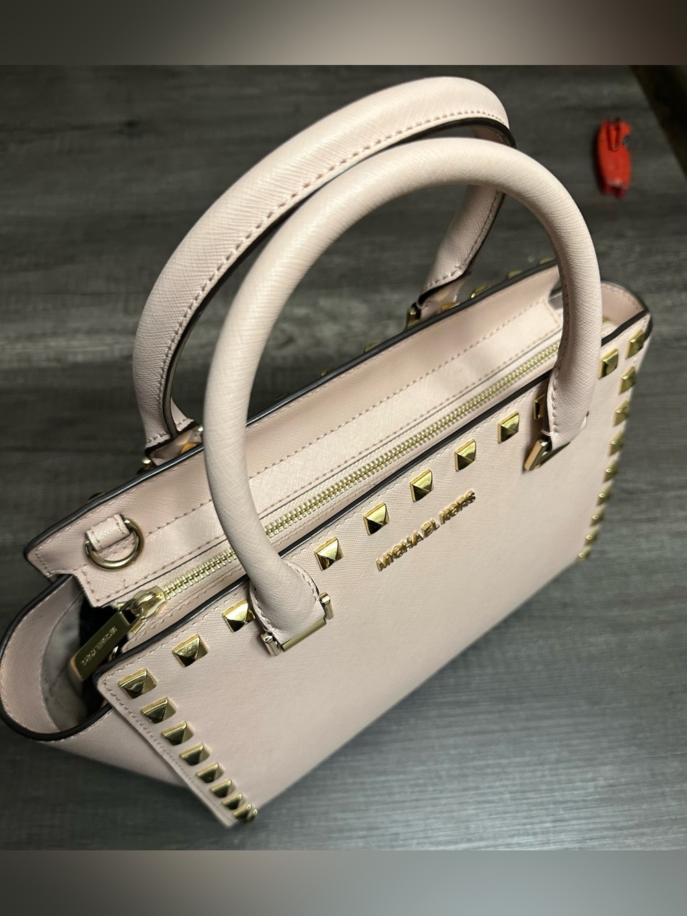 Michael Kors Blush Pink Studded Satchel with Gold Hardware - Picture 2 of 14